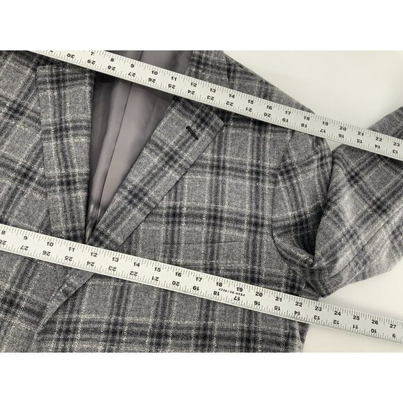 Holland & Sherry Blazer 44S Gray Plaid Wool Cashmere Func Cuffs 2B 2V YGI R4-73 - Picture 13 of 16